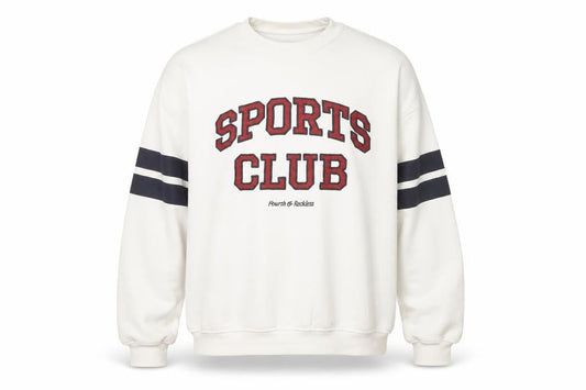 Front view of 4th & Reckless unisex white sports club cotton sweatshirt m