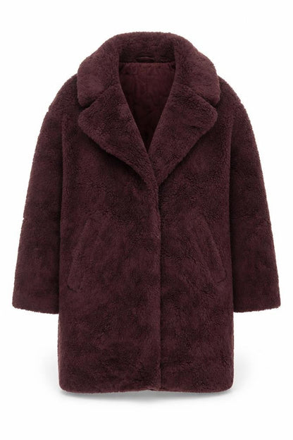 Abercrombie & Fitch Women Brown M Teddy Coat Fleece Mid-Length