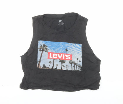 Levi's Womens Black Cropped Tank Top XS Crew Neck 100% Cotton