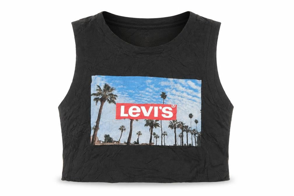 Levi's Womens Black Cropped Tank Top XS Crew Neck 100% Cotton