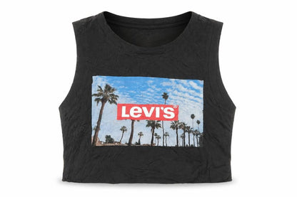 Levi's Womens Black Cropped Tank Top XS Crew Neck 100% Cotton
