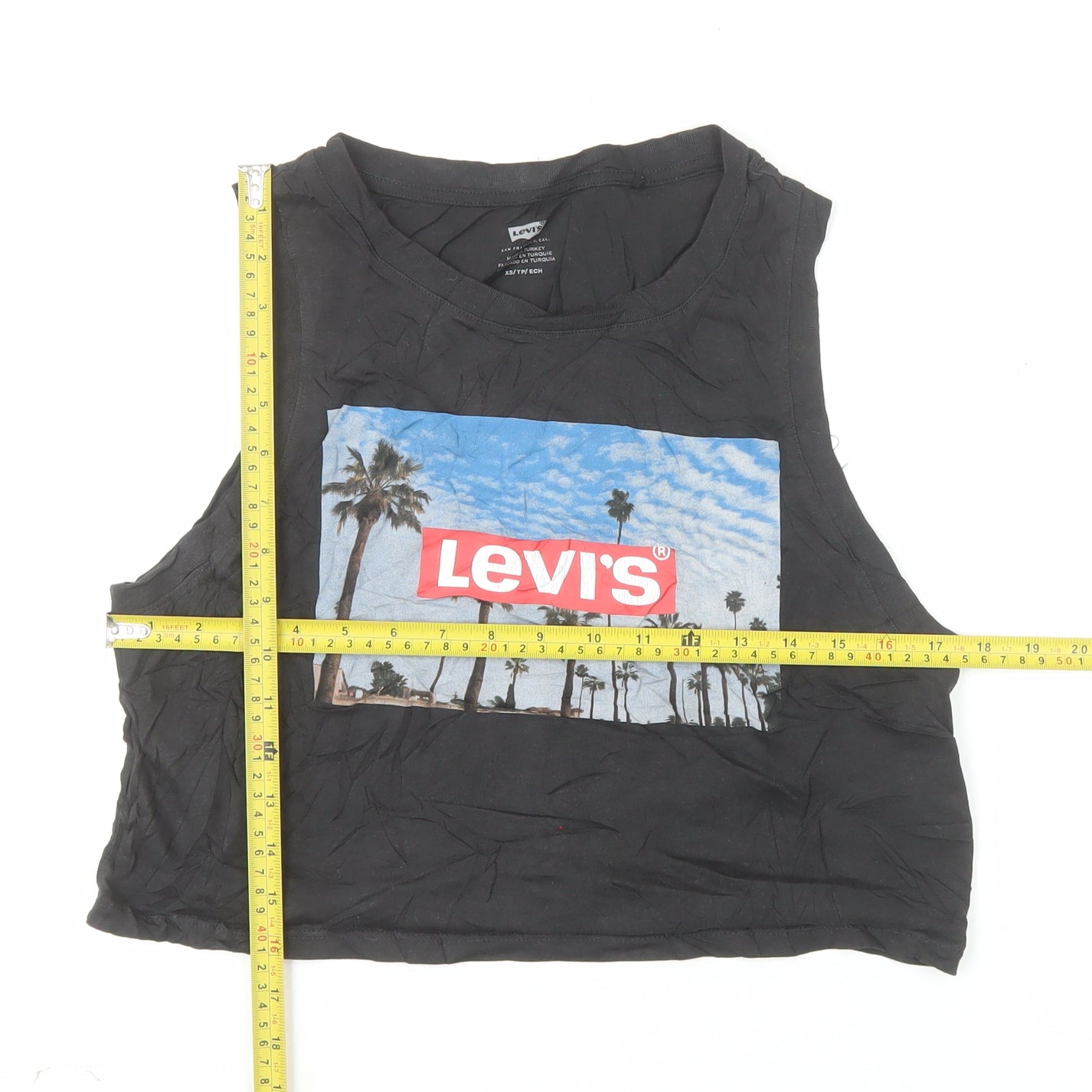 Levi's Womens Black Cropped Tank Top XS Crew Neck 100% Cotton