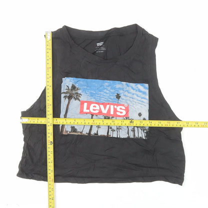 Levi's Womens Black Cropped Tank Top XS Crew Neck 100% Cotton