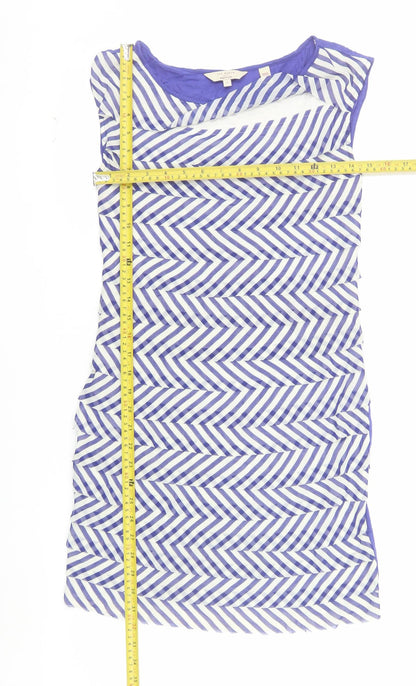 Ted Baker Women's Blue Chevron Shift Dress Size 8 Sleeveless