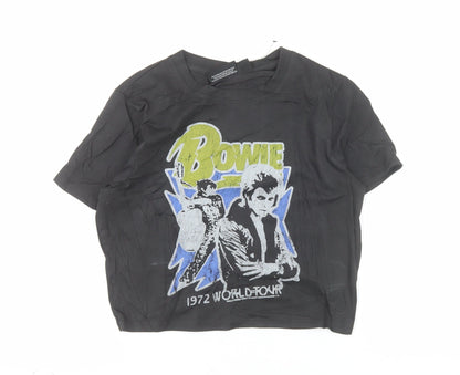 Bowie Women's Black Cropped Graphic T-Shirt Size S 10-12