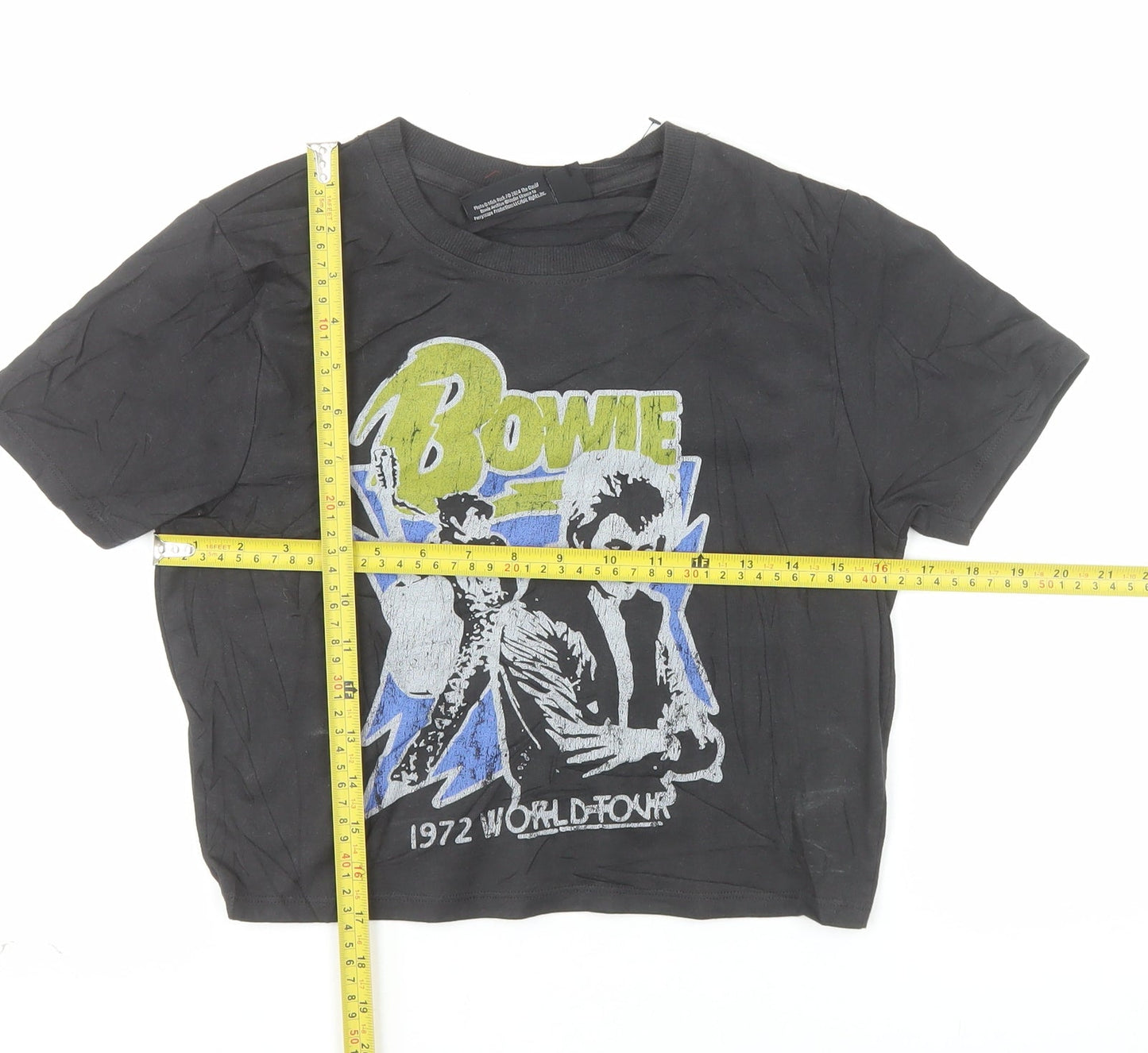Bowie Women's Black Cropped Graphic T-Shirt Size S 10-12