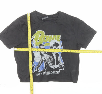Bowie Women's Black Cropped Graphic T-Shirt Size S 10-12