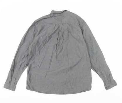 Pretty Green Men's Grey Long Sleeve Button-Down Cotton Shirt L
