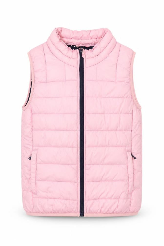 Front view of Crew Clothing Pink Puffer Gilet 8-9 Years Quilted Lightweight Vest