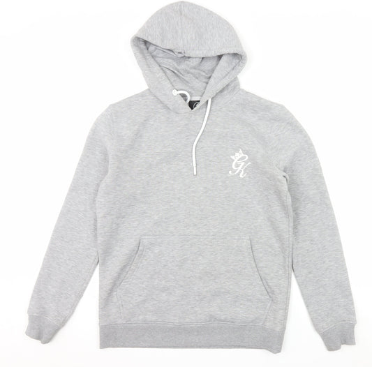 GK Men's Grey Pullover Hoodie Size L Fleece Logo Sweatshirt