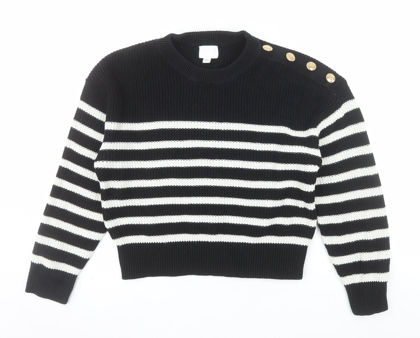 H&M Women’s Black White Striped Chunky Knit Jumper Size 12