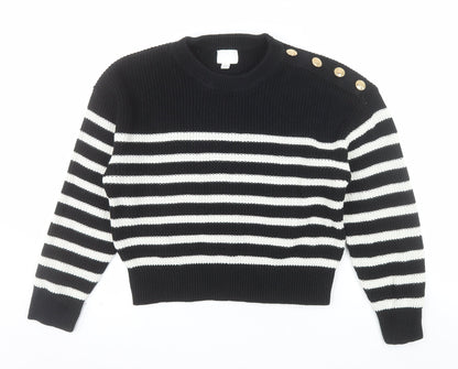 H&M Women’s Black White Striped Chunky Knit Jumper Size 12