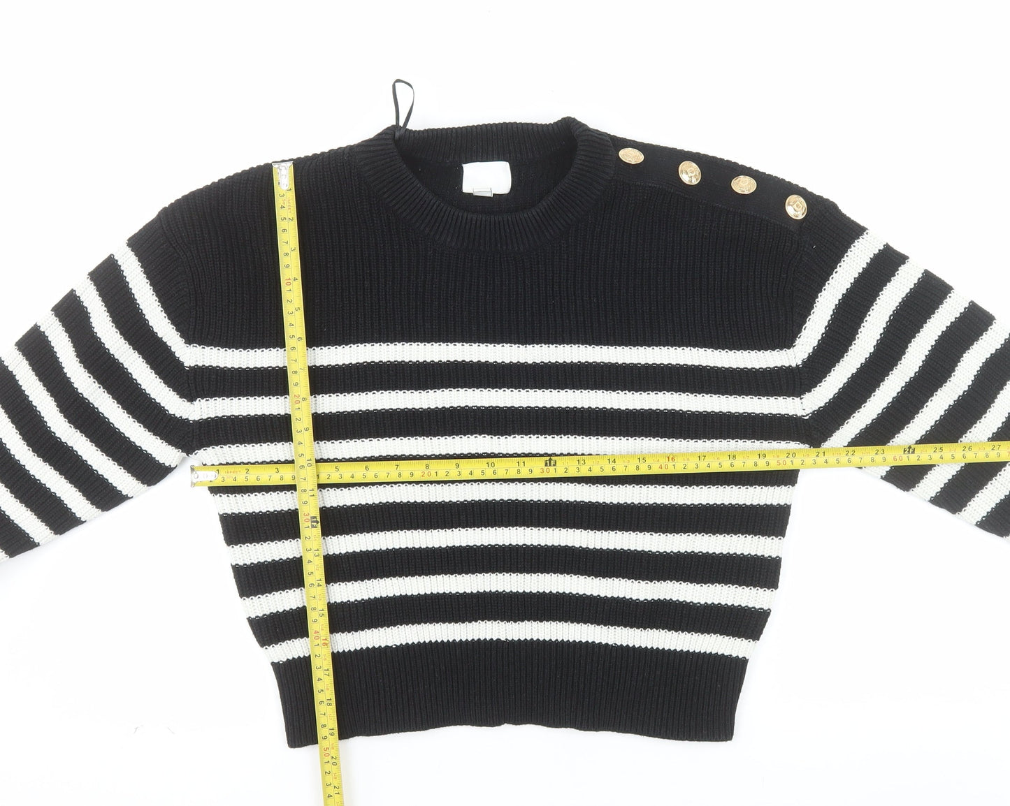 H&M Women’s Black White Striped Chunky Knit Jumper Size 12