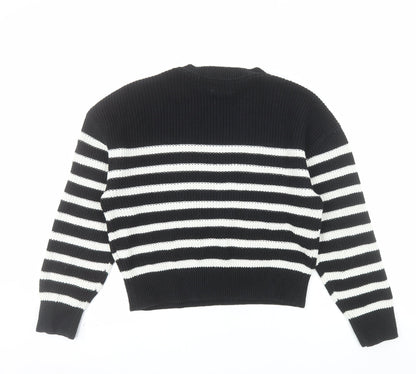 H&M Women’s Black White Striped Chunky Knit Jumper Size 12