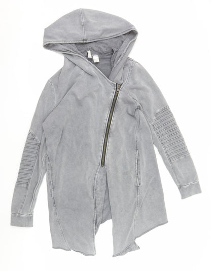 H&M Divided Women Grey Longline Full Zip Hoodie Size S Cotton Blend