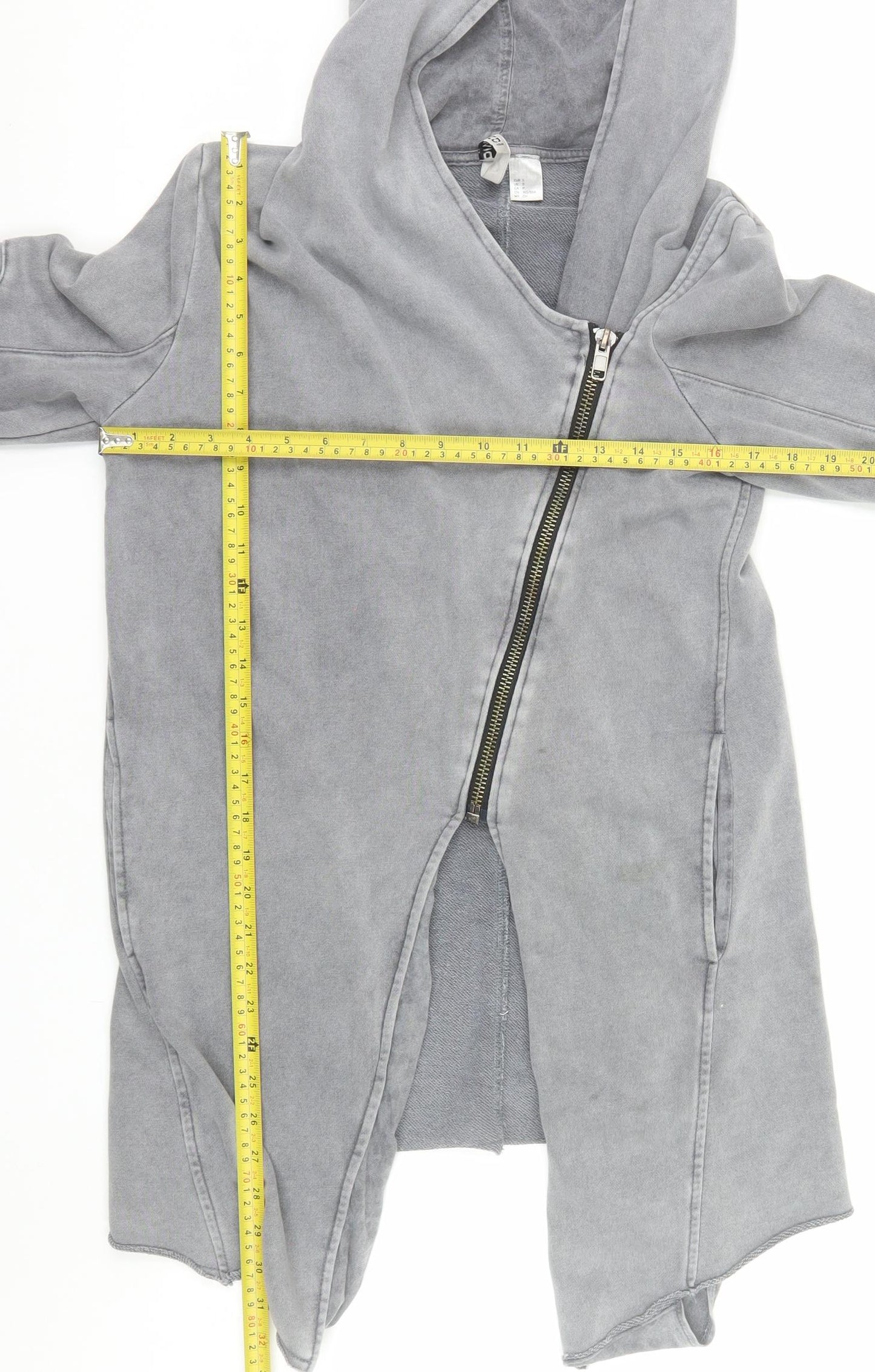 H&M Divided Women Grey Longline Full Zip Hoodie Size S Cotton Blend