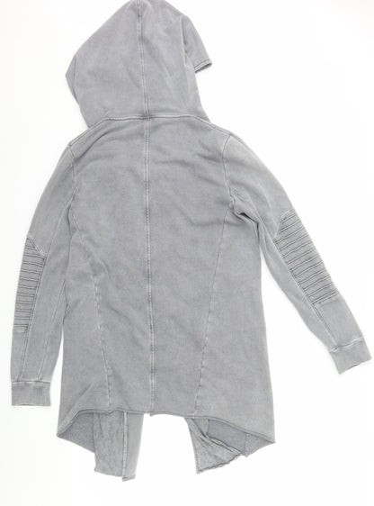 H&M Divided Women Grey Longline Full Zip Hoodie Size S Cotton Blend