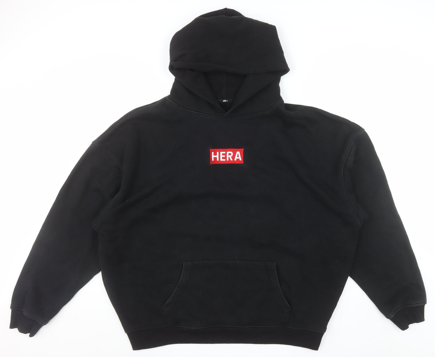 HERA Mens Black XL Pullover Hoodie Relaxed Fit Logo Sweatshirt