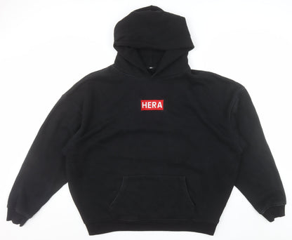 HERA Mens Black XL Pullover Hoodie Relaxed Fit Logo Sweatshirt