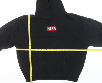 HERA Mens Black XL Pullover Hoodie Relaxed Fit Logo Sweatshirt