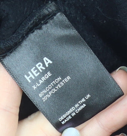 HERA Mens Black XL Pullover Hoodie Relaxed Fit Logo Sweatshirt