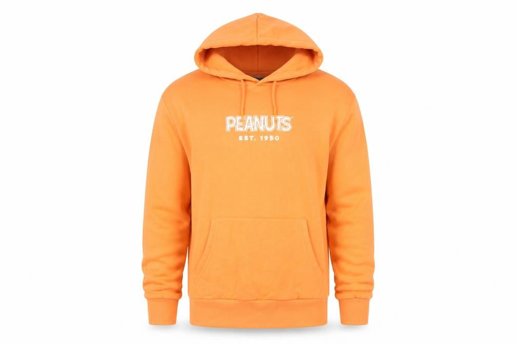 Peanuts Men’s Orange Pullover Hoodie Small Cartoon Graphic
