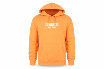 Peanuts Men’s Orange Pullover Hoodie Small Cartoon Graphic