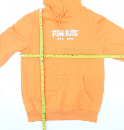 Peanuts Men’s Orange Pullover Hoodie Small Cartoon Graphic