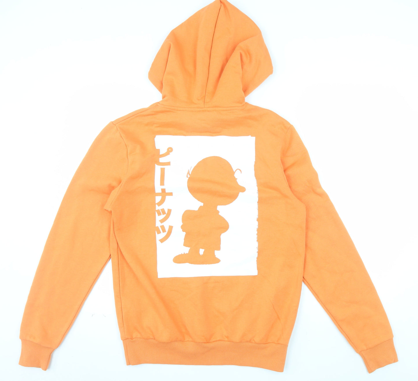 Peanuts Men’s Orange Pullover Hoodie Small Cartoon Graphic