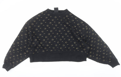 Nike Women Black Gold Logo Loose Fit Pullover Sweatshirt Size S