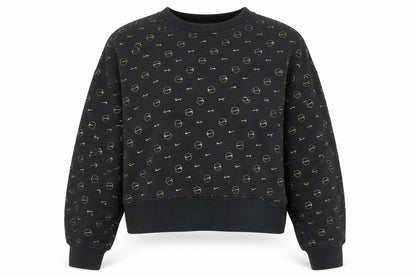 Nike Women Black Gold Logo Loose Fit Pullover Sweatshirt Size S
