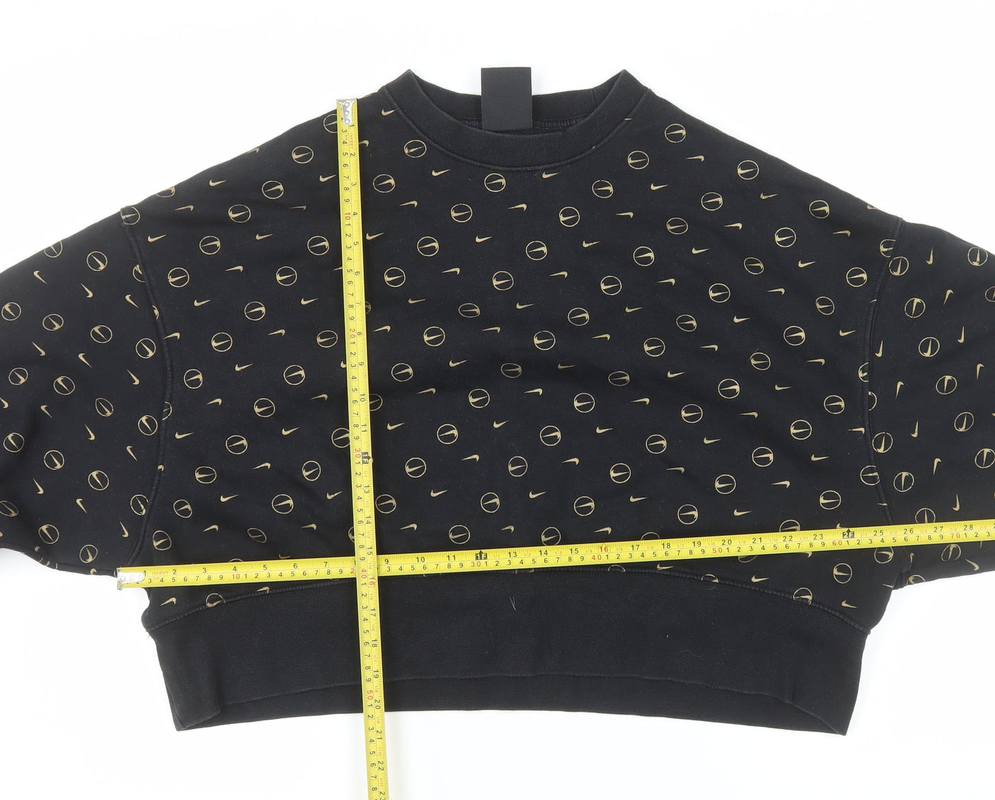 Nike Women Black Gold Logo Loose Fit Pullover Sweatshirt Size S