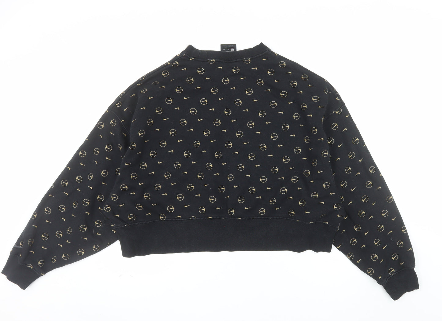 Nike Women Black Gold Logo Loose Fit Pullover Sweatshirt Size S