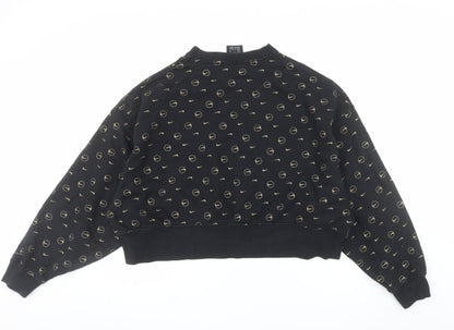 Nike Women Black Gold Logo Loose Fit Pullover Sweatshirt Size S