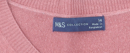 Marks and Spencer Women’s Pink Floral Jumper Size 14 Acrylic Knit