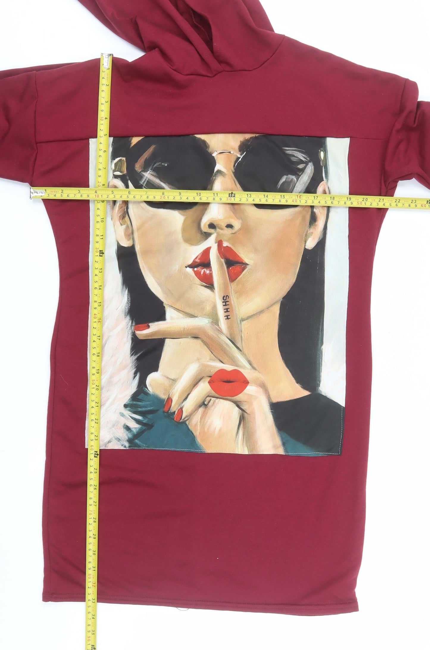Select Womens Burgundy Hooded Tunic Sweatshirt Size M Graphic Print