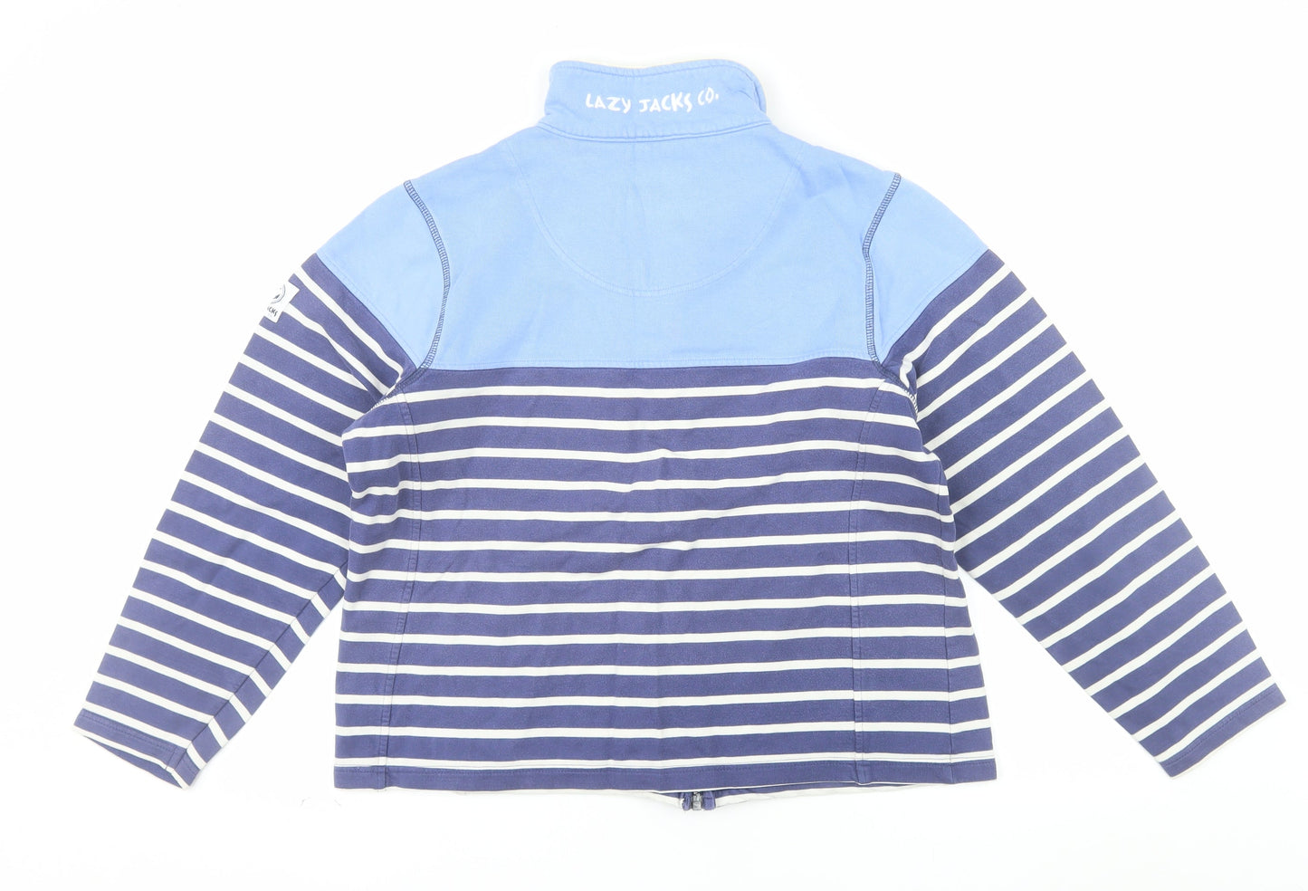 Lazy Jacks Women Blue Striped Full Zip Sweatshirt Size 12 Cotton Nautical