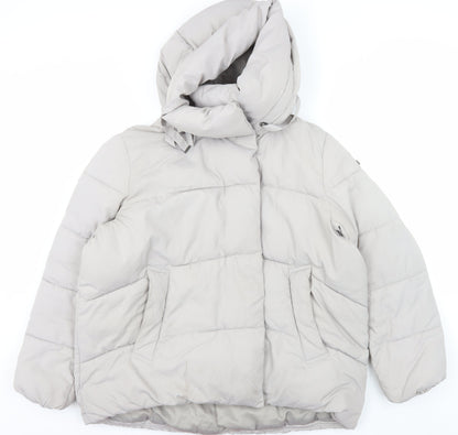 BCBGMAXAZRIA Women Beige XL Hooded Puffer Jacket Polyester Winter Coat