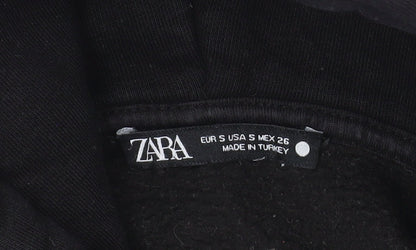 Zara Mens Black Pullover Hoodie Size S Regular Fit Fleece