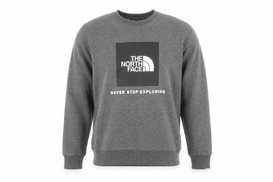 Front view of The North Face boys’ grey pullover fleece sweatshirt l graphic logo