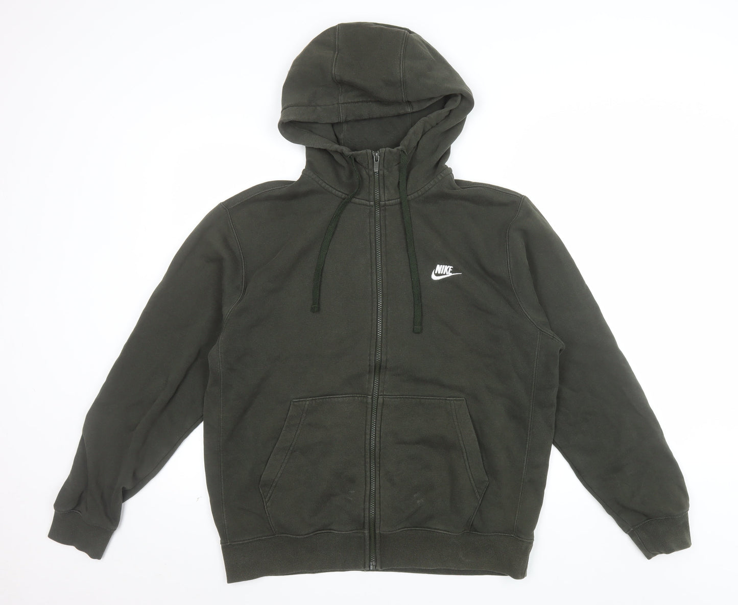 Nike Men's Green Full Zip Hoodie Size M Regular Fit Logo Fleece