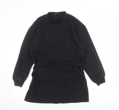 Zara Women Black Belted Shift Dress Size S Long Sleeve Classic