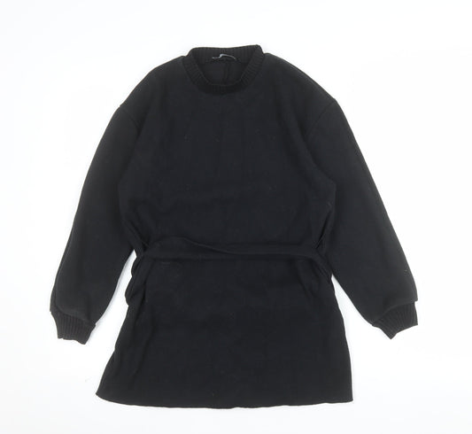 Zara Women Black Belted Shift Dress Size S Long Sleeve Classic