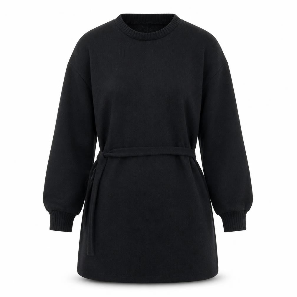 Zara Women Black Belted Shift Dress Size S Long Sleeve Classic