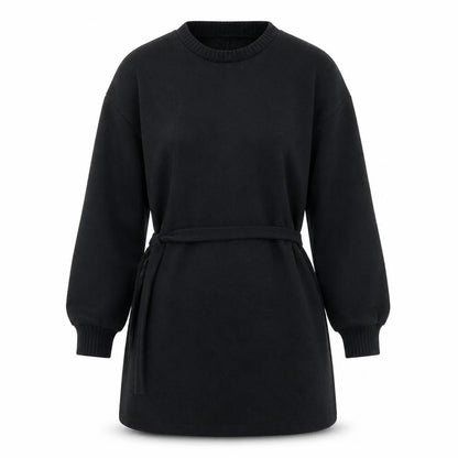 Zara Women Black Belted Shift Dress Size S Long Sleeve Classic