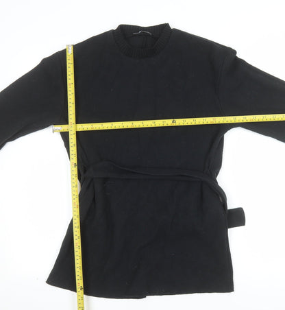Zara Women Black Belted Shift Dress Size S Long Sleeve Classic