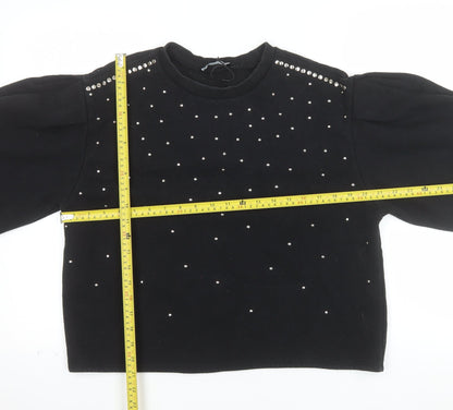 Zara Womens Black Studded Pullover Sweatshirt Size M Cotton Blend