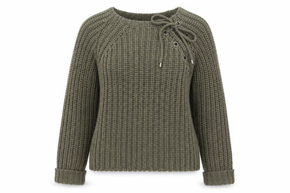 Brave Soul Women Green Chunky Knit Lace-Up Pullover Jumper Size S