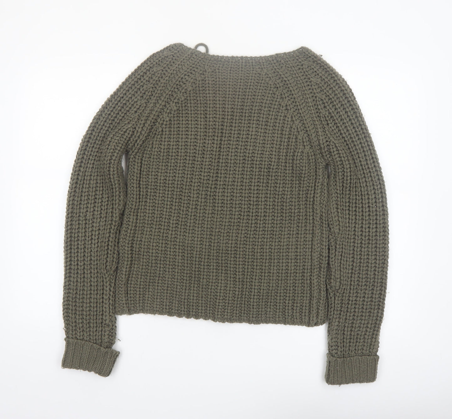 Brave Soul Women Green Chunky Knit Lace-Up Pullover Jumper Size S