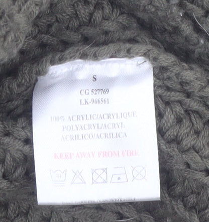 Brave Soul Women Green Chunky Knit Lace-Up Pullover Jumper Size S